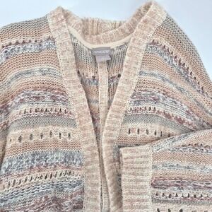 Chicos Mixed‎ Yarn Open Knit Cardigan Sweater Beige Multicolor Boho Womens 0 (S)